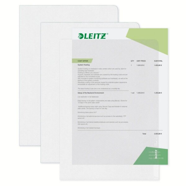 LEITZ Sichthüllen Standard 4000 DIN A4 transparent genarbt 0,13 mm, 100 St.