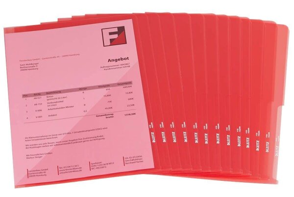 LEITZ Sichthüllen Premium 4100 DIN A4 rot glatt 0,15 mm, 100 St.