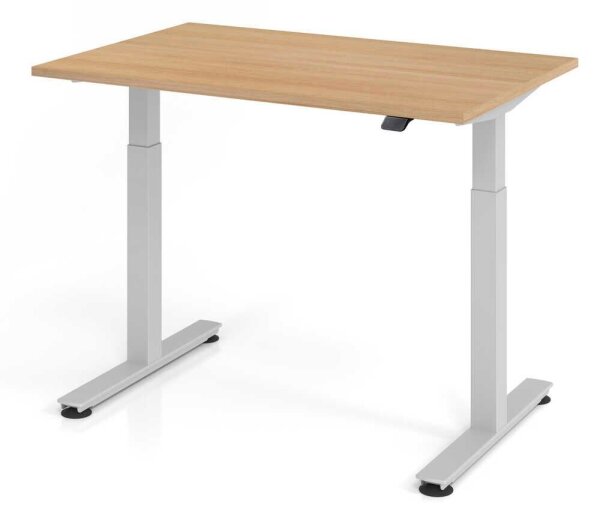 HAMMERBACHER XMST12 elektrisch höhenverstellbarer Schreibtisch eiche rechteckig, T-Fuß-Gestell silber 120,0 x 80,0 cm