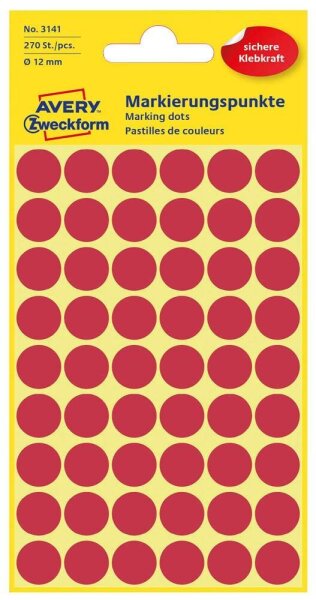 AVERY Zweckform Klebepunkte 3141 rot Ø 12,0 mm, 270 St.