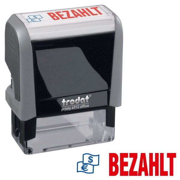 trodat Textstempel "Bezahlt" printy 4912 office selbstfärbend blau, rot ohne Logo, 1 St.