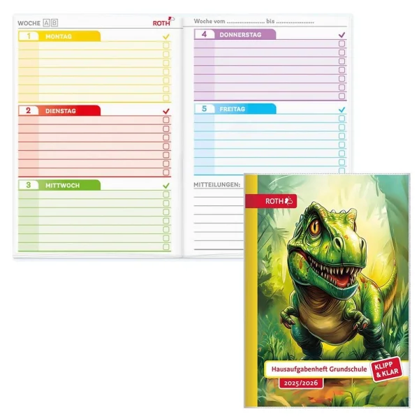 ROTH Hausaufgabenheft T-Rex Klipp & Klar liniert DIN...