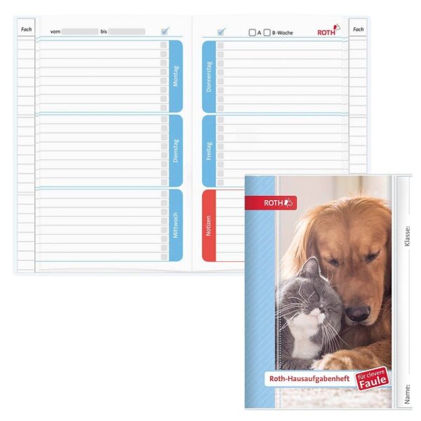 ROTH Hausaufgabenheft Hund und Katze für clevere Faule liniert DIN A5 ohne Rand, 104 Blatt, 1 St.