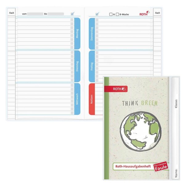 ROTH Hausaufgabenheft Think Green für clevere Faule liniert DIN A5 ohne Rand, 104 Blatt, 1 St.