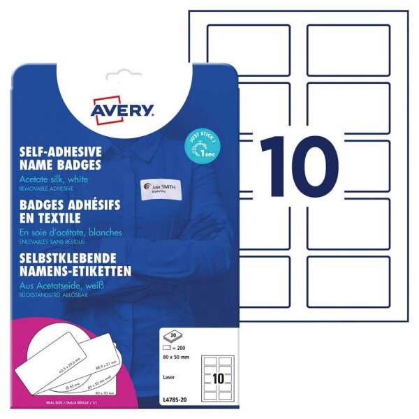 AVERY Zweckform Namensetiketten L4785-20 weiß 80,0 x 50,0 mm, 20 Blatt