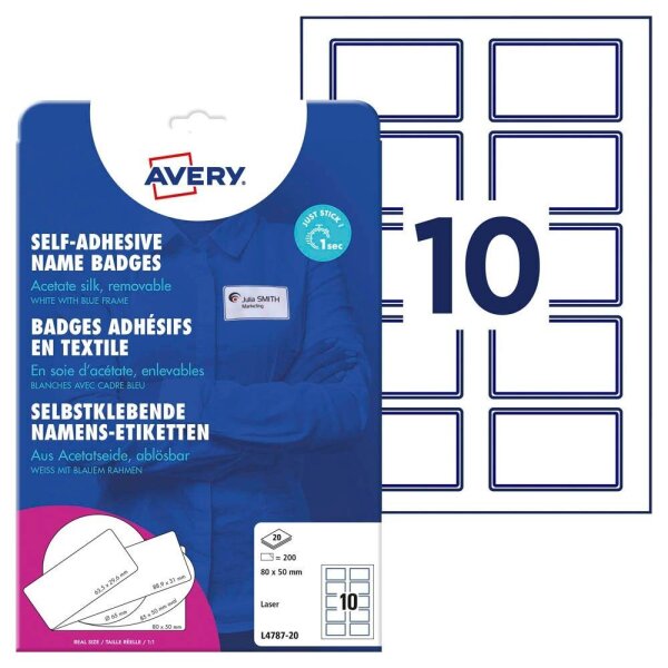 AVERY Zweckform Namensetiketten L4787-20 weiß 80,0 x 50,0 mm, 20 Blatt