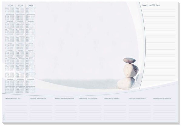 SIGEL Schreibtischunterlage Harmonie 2026/2027/2028 weiß/grau Papier 59,5 x 41,0 cm, 30 Blatt