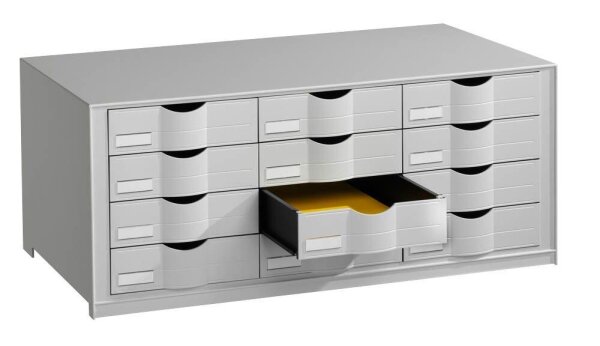 PAPERFLOW Schubladenbox  lichtgrau EO9H4442.02, DIN A4 mit 12 Schubladen, 1 St.