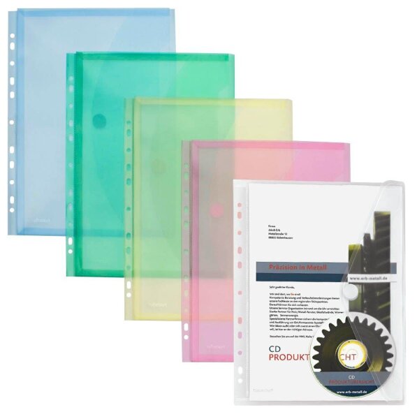 FolderSys Dokumententaschen DIN A4 farbsortiert genarbt 0,20 mm, 10 St.