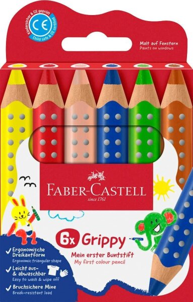 FABER-CASTELL Grippy Buntstifte farbsortiert, 6 St.