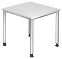 HAMMERBACHER HS08 höhenverstellbarer Schreibtisch weiß quadratisch, 4-Fuß-Gestell silber 80,0 x 80,0 cm