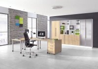 HAMMERBACHER HS08 höhenverstellbarer Schreibtisch eiche quadratisch, 4-Fuß-Gestell silber 80,0 x 80,0 cm