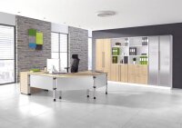 HAMMERBACHER HS08 höhenverstellbarer Schreibtisch eiche quadratisch, 4-Fuß-Gestell silber 80,0 x 80,0 cm