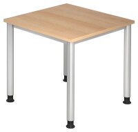 HAMMERBACHER HS08 höhenverstellbarer Schreibtisch eiche quadratisch, 4-Fuß-Gestell silber 80,0 x 80,0 cm