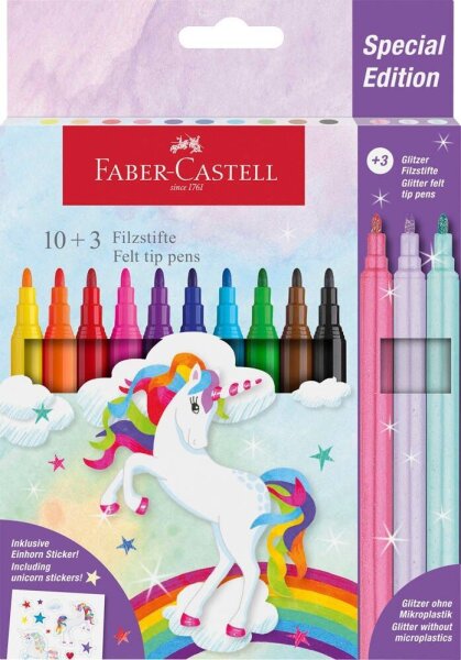AKTION: FABER-CASTELL Einhorn Filzstifte farbsortiert, 13 St. + GRATIS Einhornsticker