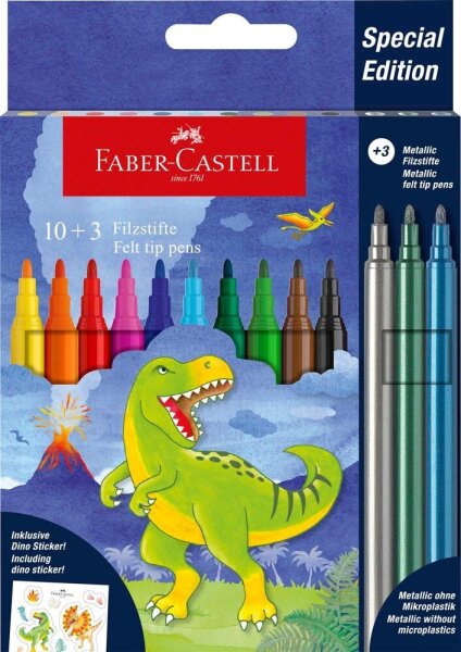 AKTION: FABER-CASTELL Dino Filzstifte farbsortiert, 13 St. + GRATIS Dinosticker