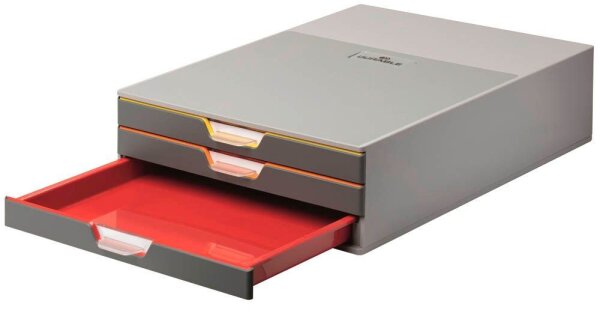 DURABLE Schubladenbox VARICOLOR®  dunkelgrau mit bunten Farblinien 760327, DIN A4 mit 3 Schubladen, 1 St.