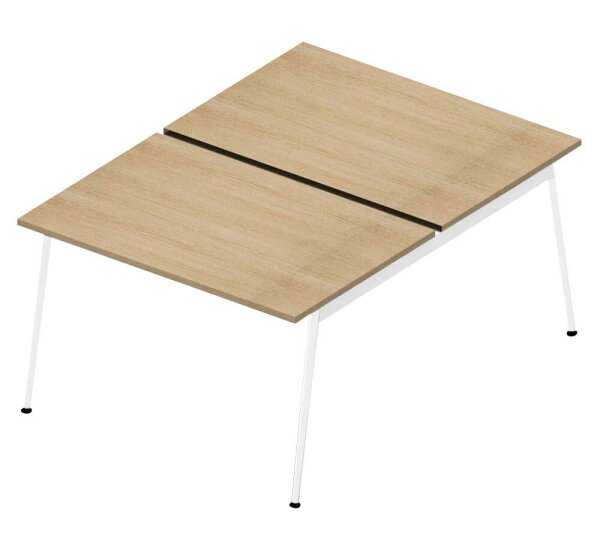 Quadrifoglio Doppelschreibtisch eiche rechteckig, 4-Fuß-Gestell weiß 120,0 x 164,0 cm