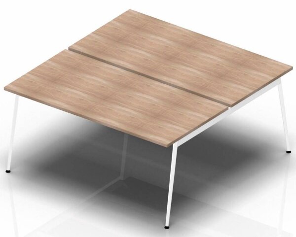 Quadrifoglio Doppelschreibtisch ulme rechteckig, 4-Fuß-Gestell weiß 160,0 x 164,0 cm