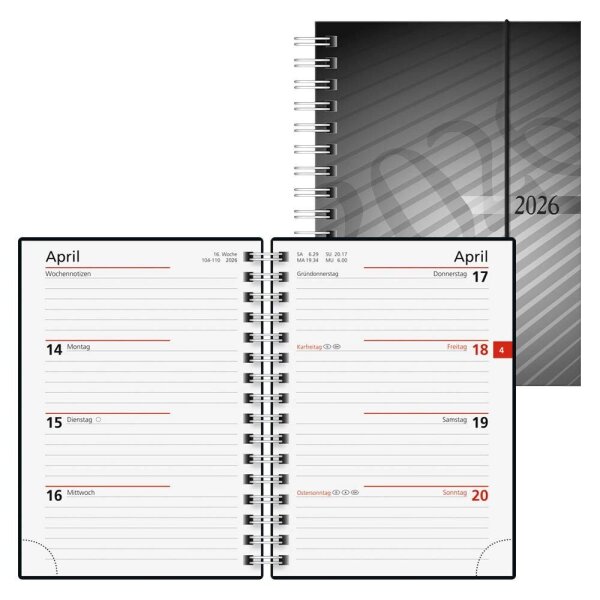 rido idé Taschenkalender mit Spirale 2026 anthrazit, 1 St.