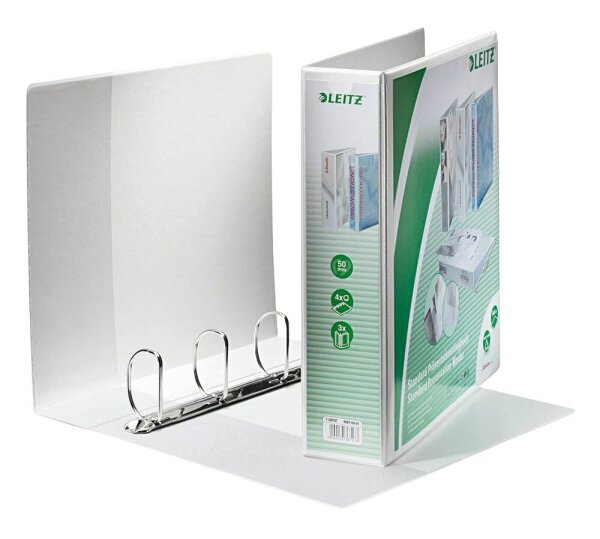 LEITZ Präsentationsringbücher 4-Ringe weiß 7,7 cm DIN A4, 4 St.