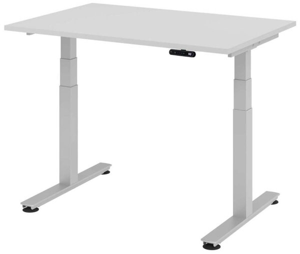 HAMMERBACHER XDSM12 elektrisch höhenverstellbarer Schreibtisch lichtgrau rechteckig, T-Fuß-Gestell silber 120,0 x 80,0 cm