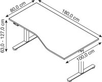 HAMMERBACHER VXDSM18 elektrisch höhenverstellbarer Schreibtisch buche Trapezform, T-Fuß-Gestell silber 180,0 x 100,0 cm