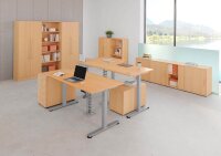 HAMMERBACHER VXDSM18 elektrisch höhenverstellbarer Schreibtisch buche Trapezform, T-Fuß-Gestell silber 180,0 x 100,0 cm