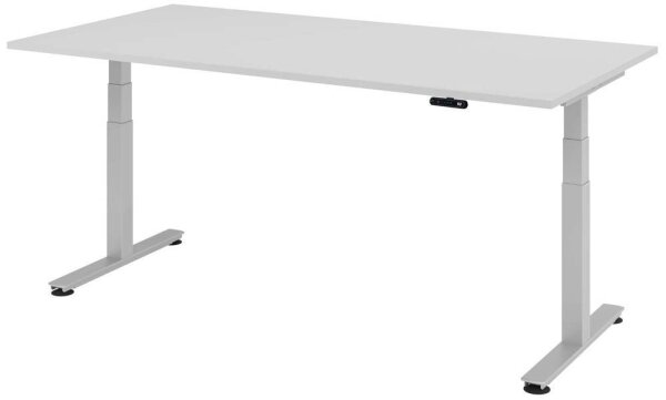 HAMMERBACHER XDSM2E elektrisch höhenverstellbarer Schreibtisch lichtgrau rechteckig, T-Fuß-Gestell silber 200,0 x 100,0 cm