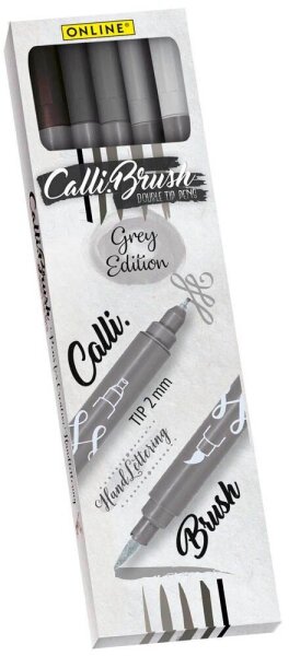 ONLINE® Calli.Brush Double Grey Brush-Pens farbsortiert, 5 St.