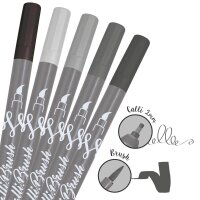 ONLINE® Calli.Brush Double Grey Brush-Pens farbsortiert, 5 St.