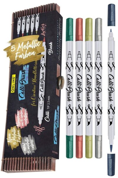 ONLINE® Calli.Brush Double Metallic Brush-Pens farbsortiert, 5 St.
