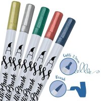 ONLINE® Calli.Brush Double Metallic Brush-Pens farbsortiert, 5 St.