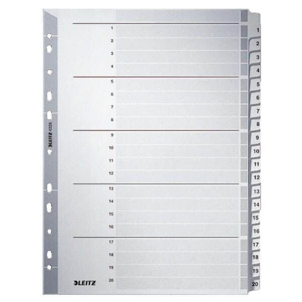 LEITZ Ordnerregister DIN A4 Vollformat 1-20 grau 20-teilig, 1 Satz