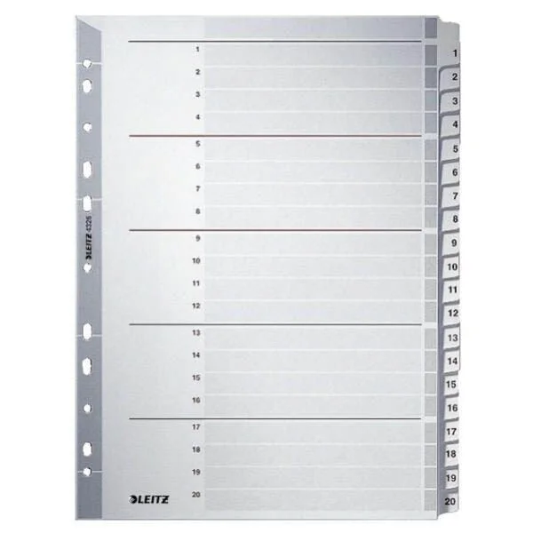 LEITZ Ordnerregister DIN A4 Vollformat 1-20 grau...