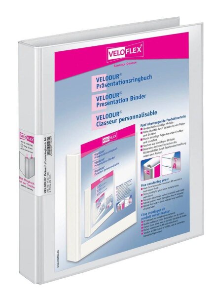 VELOFLEX VELODUR® Präsentationsringbücher 4-Ringe weiß 2,0 cm DIN A4, 10 St.