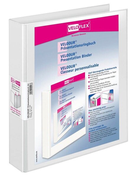 VELOFLEX VELODUR® Präsentationsringbücher 2-Ringe weiß 4,6 cm DIN A4, 10 St.