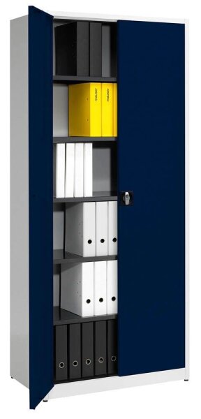 mauser Stahlschrank BF 5/22 STG - 7035/5003 lichtgrau, saphirblau 5 Fachböden 95,0 x 50,0 x 220,0 cm, aufgebaut, 1 St.