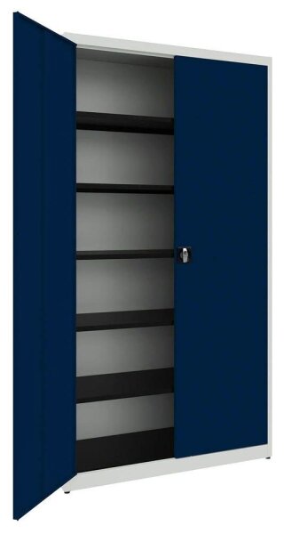 mauser Stahlschrank BF5/22-12STG 7035/5003 lichtgrau, saphirblau 5 Fachböden 120,0 x 50,0 x 220,0 cm, aufgebaut, 1 St.