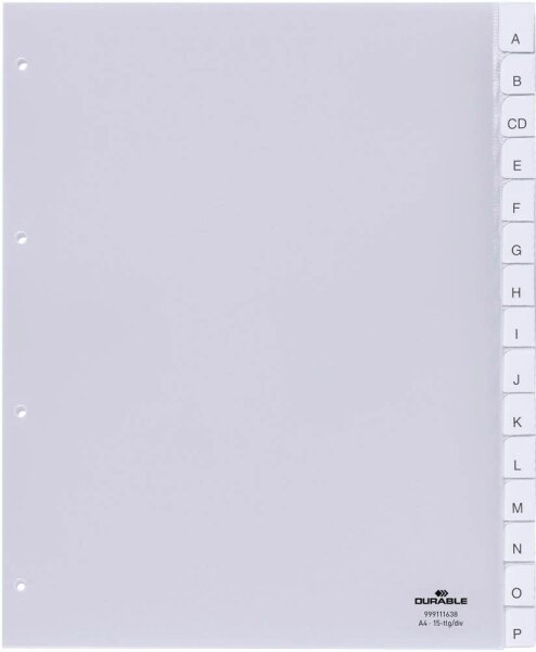 DURABLE Ordnerregister DIN A4 Vollformat, Überbreite blanko transparent 15-teilig, 1 Satz