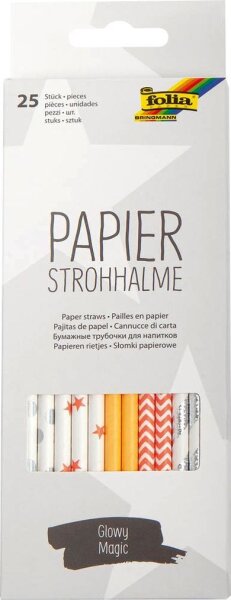 folia Strohhalme GLOWY MAGIC farbsortiert Papier, knickbar, 25 St.