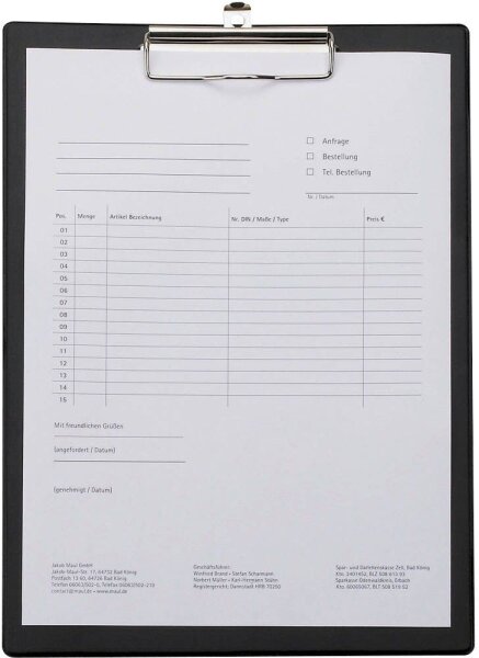 MAUL Klemmbrett 2334490 DIN A4 schwarz Karton, 1 St.