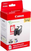 Canon PG-585 / CL-586 schwarz, color Druckerpatronen + Fotopapier, 2er-Set