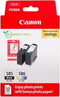 Canon PG-585 / CL-586 schwarz, color Druckerpatronen + Fotopapier, 2er-Set