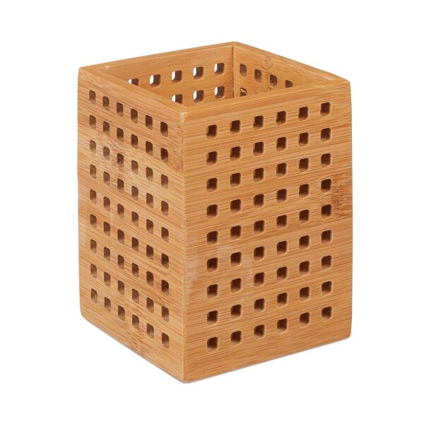 relaxdays Stiftehalter braun Bambus 9,0 x 9,0 x 11,0 cm