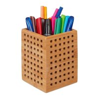 relaxdays Stiftehalter braun Bambus 9,0 x 9,0 x 11,0 cm