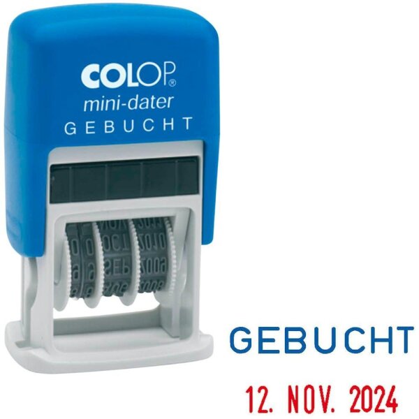 COLOP Datumstempel mit Text "Gebucht" Mini-Dater S 160/L selbstfärbend blau rot, 1 St.