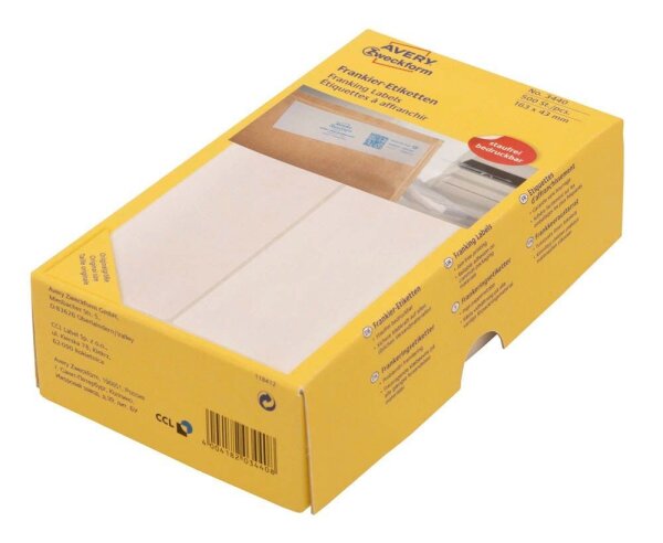AVERY Zweckform Frankieretiketten 3441 weiß 128,0 x 38,0 mm, 500 Etiketten