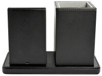 deflecto Schreibtisch-Organizer mit Qi-Ladefunktion schwarz Lederimitat 21,0 x 10,5 x 14,3 cm