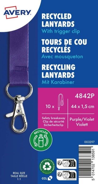 AVERY Zweckform Lanyards 4842P, Karabiner, lila, 10 St.